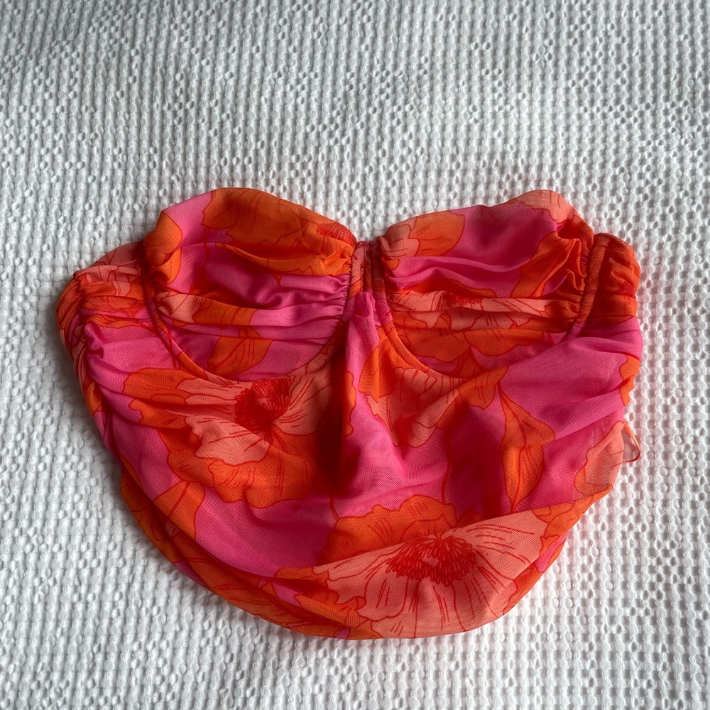 Zara Pink and Orange Crop Top with Satin Finish